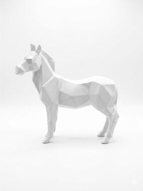 Matte White 10" Geometric Angular Horse Sculpture Decorative Origami Style